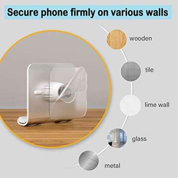 Aukvite Wall Phone Holder, Adjustable Shower Phone Holder, Hands Free Cell Phone Stand for Bathroom, Kitchen, Office, Silver