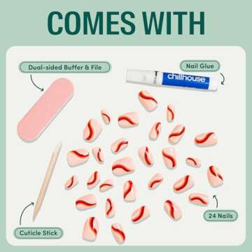 Chillhouse Chill Tips Signatures Press On Nails Kit, Discoteca - 24 Nail Shapes & Sizes, Dual-Sided Buffer & File, Cuticle Stick & Glue - Long-Lasting Nail Art Manicures