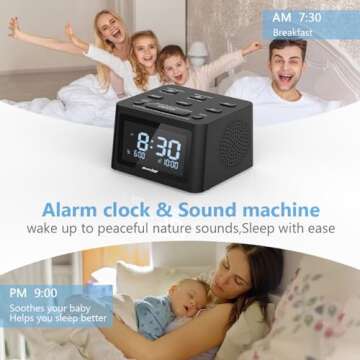 REACHER Sleep Sound Machine with Dual Alarm & USB Charger