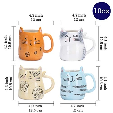 Bico Cartoon Cat Mugs Set of 4, Dishwasher Safe & Adorable