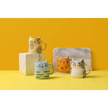 Bico Cartoon Cat Mugs Set of 4, Dishwasher Safe & Adorable