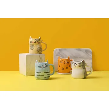 Bico Cartoon Cat Mugs Set of 4, Dishwasher Safe & Adorable