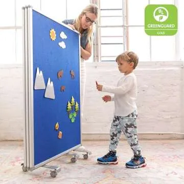 ECR4Kids Mobile Dry-Erase and Flannel Room Divider, 3-Panel, School Supplies, Blue