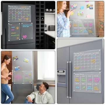 DIYMAG 4Pcs Acrylic Magnetic Dry Erase Calendar for Fridge, White Clear Calendar Planning Board Set ...
