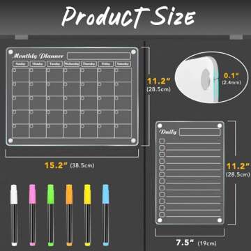 DIYMAG 4Pcs Acrylic Magnetic Dry Erase Calendar for Fridge, White Clear Calendar Planning Board Set Magnetic Weekly Monthly Planner Menu for Refrigerator with 6 Highlight Markers Transparent Color