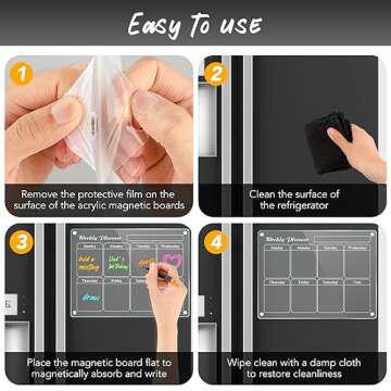 DIYMAG 4Pcs Acrylic Magnetic Dry Erase Calendar for Fridge, White Clear Calendar Planning Board Set Magnetic Weekly Monthly Planner Menu for Refrigerator with 6 Highlight Markers Transparent Color