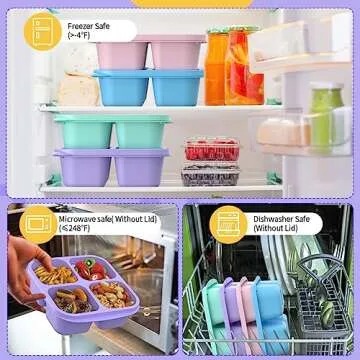 RGNEIN Bento Lunch Box for Kids (4 Pack) - 4-Compartment Salad Container for Lunch, Reusable BPA-Free Food Prep Containers, Snack Container for School, Work, and Travel (Solid Color)
