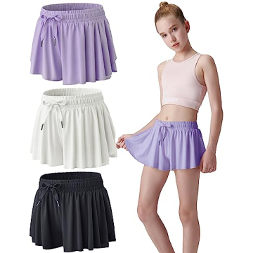 Youth Butterfly Skirts - 3 Pack Flowy Shorts with Spandex Liner for Fitness & Sports