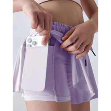 Girls Flowy Shorts with Spandex Liner for Fitness Running Sports