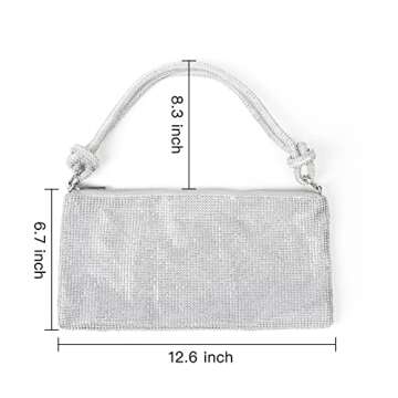 Valleycomfy Chic Rhinestone Purses for Women Sparkly Evening Handbag Bling Hobo Bag Shiny Silver Clu...