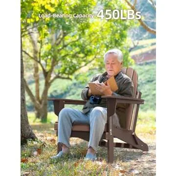 Folding Adirondack Chair - Durable HDPE Poly Lumber All-Weather Resistant, Foldable Oversized Balcon...