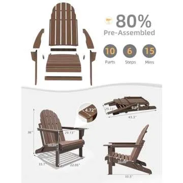 Durable Folding Adirondack Chair - Easy to Store & Weather Resistant