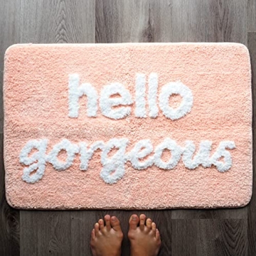 Hello Gorgeous Bath Mat Peach Orange Coral Beautiful Cute Bathroom Rugs for Girls Pink You Look Good...