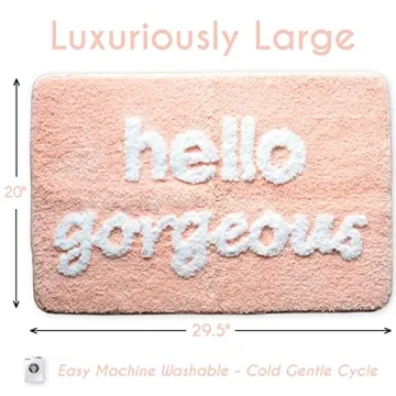 Hello Gorgeous Bath Mat Peach Soft Non-Slip Washable Bathroom Rug