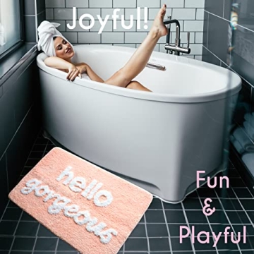 Hello Gorgeous Bath Mat Peach Soft Non-Slip Washable Bathroom Rug
