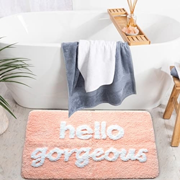 Hello Gorgeous Bath Mat Peach Soft Non-Slip Washable Bathroom Rug