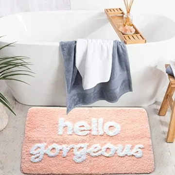 Hello Gorgeous Bath Mat Peach Soft Non-Slip Washable Bathroom Rug