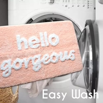Hello Gorgeous Bath Mat Peach Soft Non-Slip Washable Bathroom Rug