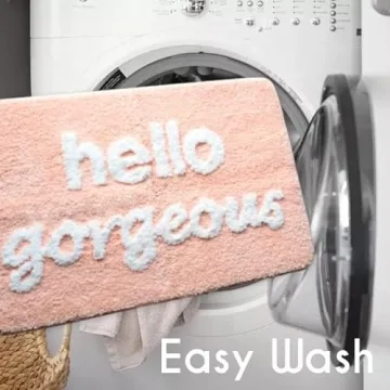 Hello Gorgeous Bath Mat Peach Soft Non-Slip Washable Bathroom Rug