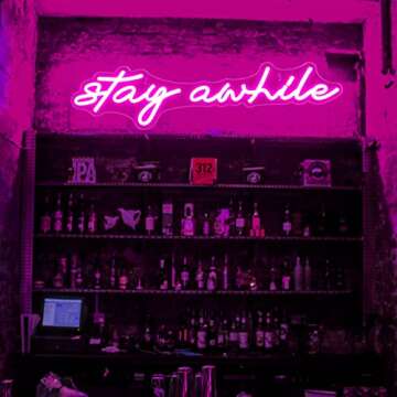 Pink Stay Awhile Neon Signs - IMEGINA Dimmable LED Bar Neon Sign for Wall Decor 19.7x5 Inch, USB Pow...