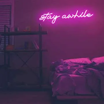 Pink Stay Awhile Neon Signs - IMEGINA Dimmable LED Bar Neon Sign for Wall Decor 19.7x5 Inch, USB Powered Cool Neon Light for Bedroom Home Room Pub Party, Birthday Christmas Gift
