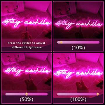 Pink Stay Awhile Neon Signs - IMEGINA Dimmable LED Bar Neon Sign for Wall Decor 19.7x5 Inch, USB Powered Cool Neon Light for Bedroom Home Room Pub Party, Birthday Christmas Gift