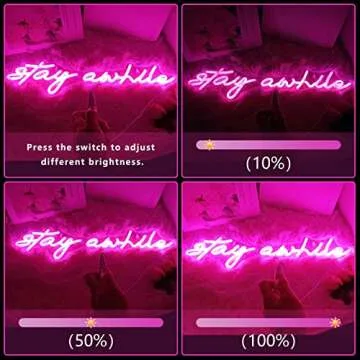 Pink Stay Awhile Neon Signs - IMEGINA Dimmable LED Bar Neon Sign for Wall Decor 19.7x5 Inch, USB Powered Cool Neon Light for Bedroom Home Room Pub Party, Birthday Christmas Gift
