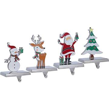 Set of 4 Christmas Stocking Hangers for Mantel，Christmas Tree Reindeer Santa Snowman Stocking Holders for Fireplace-Stocking Hangers for Mantel Xmas Tree Mantel Hooks Hanger (Multi-Color 4-Pack)