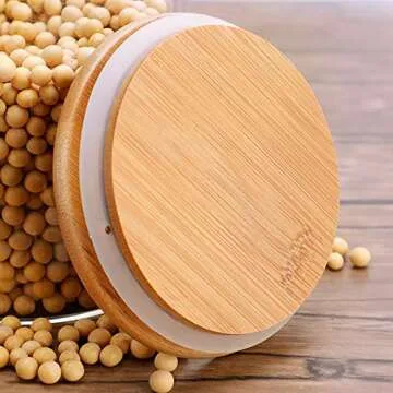50oz/1500ml Clear Glass Food Storage Containers Set, Airtight Food Jars with Bamboo Wooden Lids Kitchen Canisters For Sugar, Candy, Cookie, Rice and Spice Jars - Set of 6