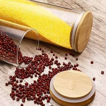 50oz/1500ml Clear Glass Food Storage Containers Set, Airtight Food Jars with Bamboo Wooden Lids Kitchen Canisters For Sugar, Candy, Cookie, Rice and Spice Jars - Set of 6