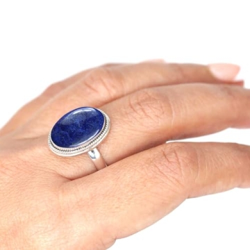 JEWELOPORIUM Blue Lapis Lazuli Silver Ring Size 7, 925 Sterling Silver Ring for Women, Genuine Chunk...