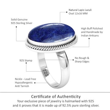 JEWELOPORIUM Blue Lapis Lazuli Silver Ring for Women