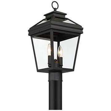 John Timberland Stratton Street Traditional Outdoor Post Light Fixture Textured Black Lantern 18 1/2" Clear Glass for Exterior House Porch Patio Outside Deck Garage Driveway Home Lawn Walkway