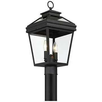 John Timberland Stratton Street Traditional Outdoor Post Light Fixture Textured Black Lantern 18 1/2" Clear Glass for Exterior House Porch Patio Outside Deck Garage Driveway Home Lawn Walkway