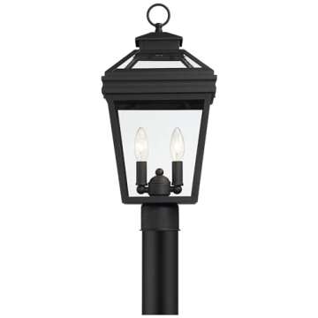 John Timberland Stratton Street Traditional Outdoor Post Light Fixture Textured Black Lantern 18 1/2" Clear Glass for Exterior House Porch Patio Outside Deck Garage Driveway Home Lawn Walkway