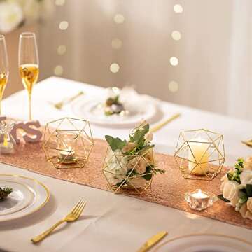 Geometric Tealight Candle Holders Gold - Votive Candle Stand Accents for Tea Light Decorative for Ho...