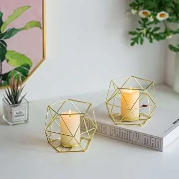 Geometric Tealight Candle Holders Gold - Votive Candle Stand Accents for Tea Light Decorative for Home Table Shelf Mantel Modern Geo Decoration Christmas Wedding Reception Décor, Gold, 6pcs