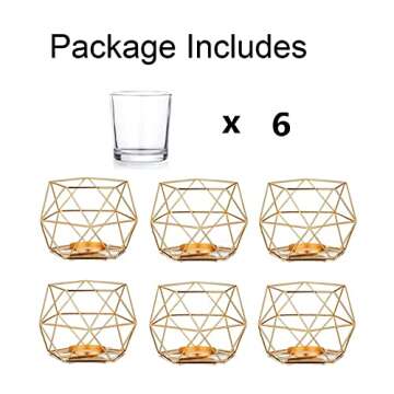 Geometric Tealight Candle Holders Gold - Votive Candle Stand Accents for Tea Light Decorative for Home Table Shelf Mantel Modern Geo Decoration Christmas Wedding Reception Décor, Gold, 6pcs