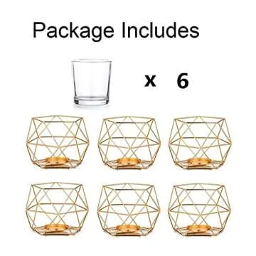 Geometric Tealight Candle Holders Gold - Votive Candle Stand Accents for Tea Light Decorative for Home Table Shelf Mantel Modern Geo Decoration Christmas Wedding Reception Décor, Gold, 6pcs