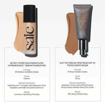 Saie Glowy Super Skin Tint Liquid Foundation - Hydrating Serum Foundation with Lightweight, Medium Coverage - Formulated with Hyaluronic Acid to Hydrate, Brighten and Plump - Shade 6 (1.01 oz)
