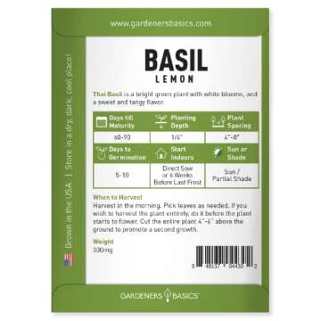 Gardeners Basics, Lemon Basil Seeds for Planting Herbs - Heirloom Non-GMO Herb Plant Seeds for Home ...