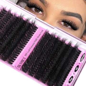 Yawamica Wispy Individual Lashes Clusters Fluffy Eyelash Extension 150D+200D Thick Volume Eyelash Cl...