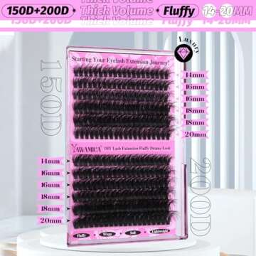 Yawamica Wispy Individual Lashes Clusters Fluffy Eyelash Extension 150D+200D Thick Volume Eyelash Clusters 14-20mm D Curl Clusters Lashes 240pcs DIY Lash Extension for Beginners
