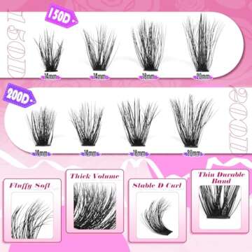 Yawamica Wispy Individual Lashes Clusters Fluffy Eyelash Extension 150D+200D Thick Volume Eyelash Clusters 14-20mm D Curl Clusters Lashes 240pcs DIY Lash Extension for Beginners