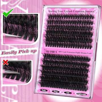 Yawamica Wispy Individual Lashes Clusters Fluffy Eyelash Extension 150D+200D Thick Volume Eyelash Clusters 14-20mm D Curl Clusters Lashes 240pcs DIY Lash Extension for Beginners