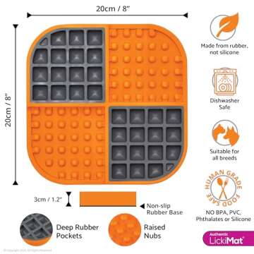 LickiMat Slomo, Dog Slow Feeders Lick Mat, Boredom Anxiety Reducer; Perfect for Food, Treats, Yogurt, or Peanut Butter. Fun Alternative to a Slow Feed Dog Bowl, Orange