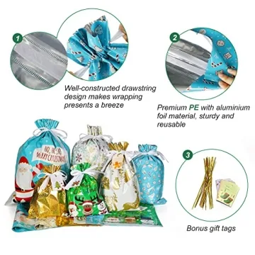 HRX Holiday Drawstring Gift Bags - 30 Christmas Pouches