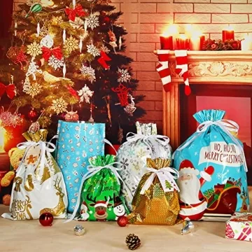 HRX Holiday Drawstring Gift Bags - 30 Christmas Pouches
