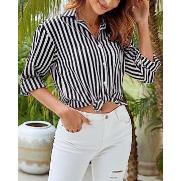 thefabland Women's Striped Long Sleeve Button Down Blouse