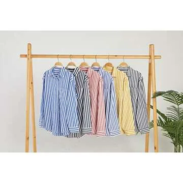 thefabland Women's Striped Long Sleeve Button Down Blouse